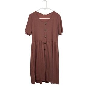 First Look Mauve Waffle Knit Button Babydoll Dress Womens Large‎ Short Sleeve